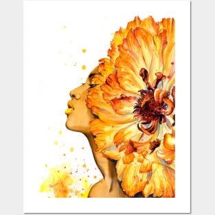 Pheony - Watercolor Floral Black Girl Painting Posters and Art